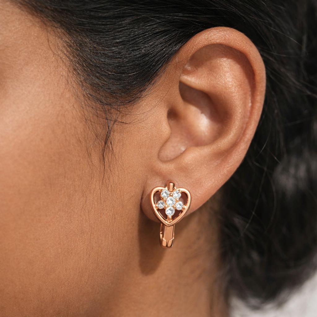 Forevershine Luxury Romantic Heart Shaped Diamond Accent Rose Gold Hinged Earrings | Elegant Sparkling Love Inspired Fine Jewelry Gift | Anniversary Birthday Valentine Jewelry For Women - Image 3