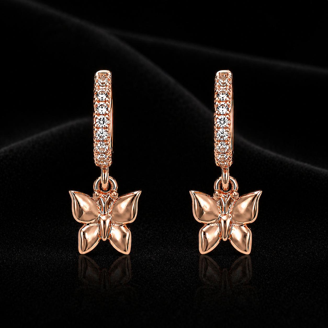 Forevershine Rose Gold Butterfly Hoop Earrings With Crystal Accents, Dangle Charm Huggie Hoops For Women & Girls - Image 6
