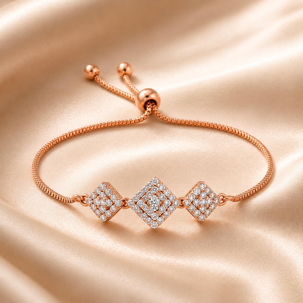 Forevershine Anti Tarnish Premium Rose Gold Plated Square Pave Bracelet, Copper Alloy, Cubic Zirconia Stones, Adjustable, Fashion Jewelry|lightweight|gift For Her|for Women & Girls - Image 5