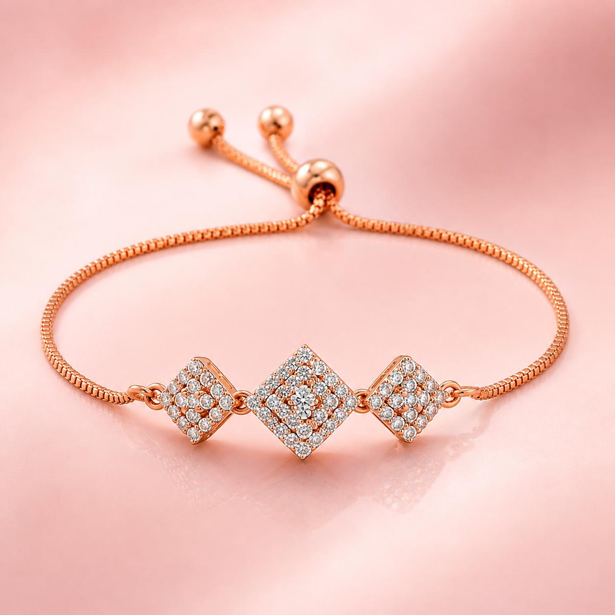 Forevershine Anti Tarnish Premium Rose Gold Plated Square Pave Bracelet, Copper Alloy, Cubic Zirconia Stones, Adjustable, Fashion Jewelry|lightweight|gift For Her|for Women & Girls - Image 4