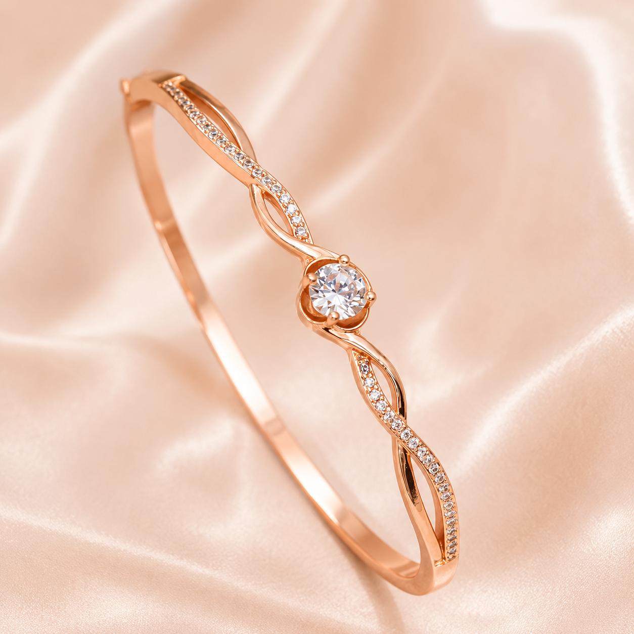 Forevershine Anti Tarnish Premium Rose Gold Plated Bracelet Kada Set, Copper, Ad Stone Studded,openable Clasp, Free Size|lightweight|gift For Her|for Women & Girls