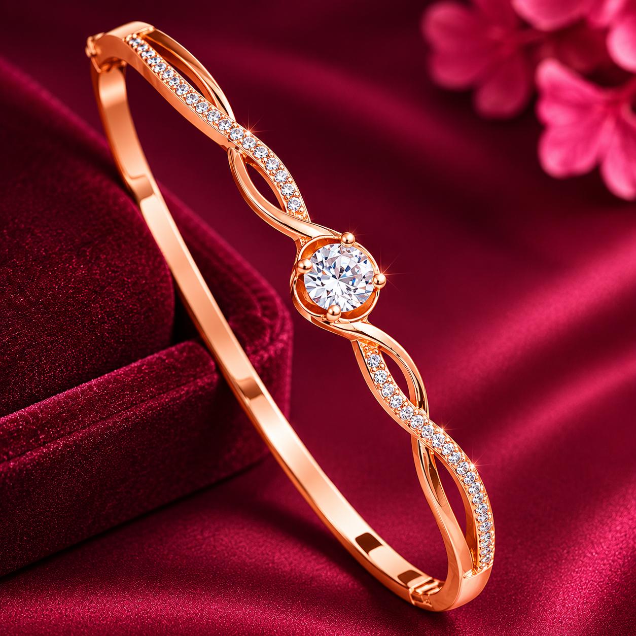 Forevershine Anti Tarnish Premium Rose Gold Plated Bracelet Kada Set, Copper, Ad Stone Studded,openable Clasp, Free Size|lightweight|gift For Her|for Women & Girls - Image 2