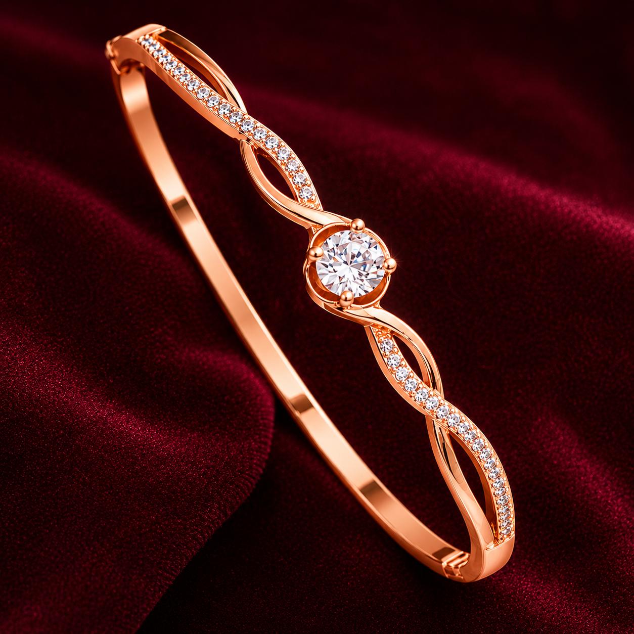 Forevershine Anti Tarnish Premium Rose Gold Plated Bracelet Kada Set, Copper, Ad Stone Studded,openable Clasp, Free Size|lightweight|gift For Her|for Women & Girls - Image 3