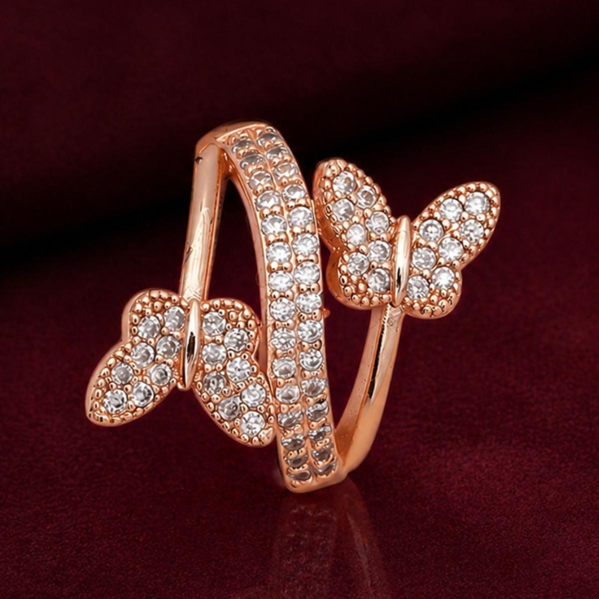 Forevershine Rose Gold Butterfly Adjustable Finger Ring For Women & Girls | Cubic Zirconia Crystal Studded Open Band Fashion Ring | Elegant Party Jewellery Gift - Image 6