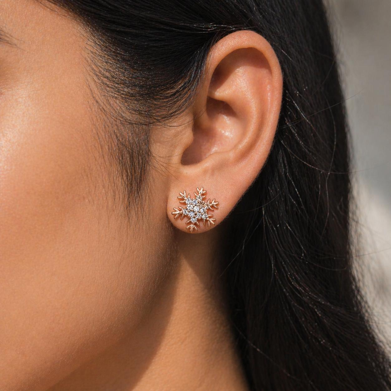Forevershine Anti Tarnish Rose Gold Snowflake Stud Earrings With Crystal Stones, Winter Theme Jewelry|lightweight|gift For Her|skin Friendly & Hypoallergenic|stylish Jewelry For Women & Girls - Image 2