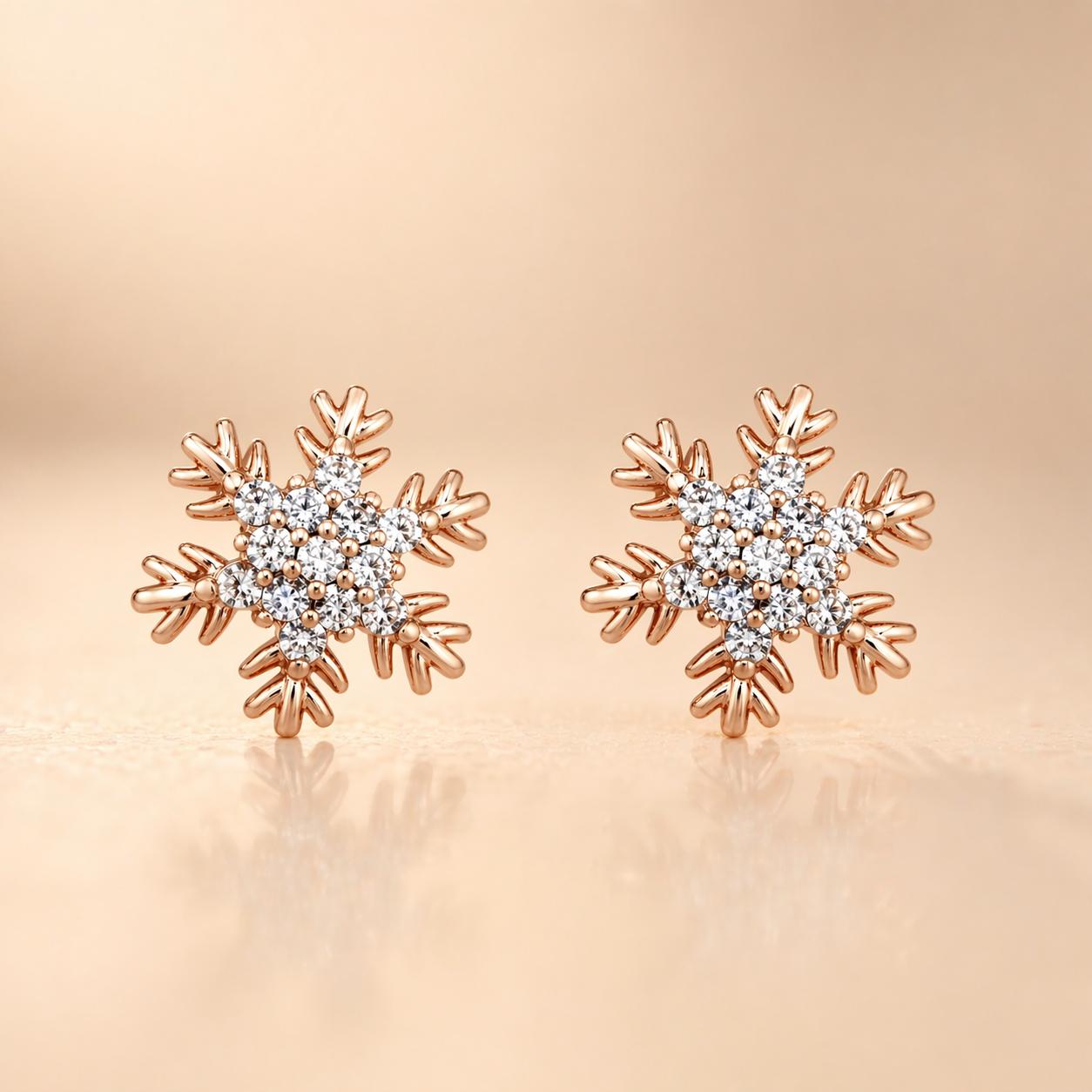 Forevershine Anti Tarnish Rose Gold Snowflake Stud Earrings With Crystal Stones, Winter Theme Jewelry|lightweight|gift For Her|skin Friendly & Hypoallergenic|stylish Jewelry For Women & Girls - Image 3
