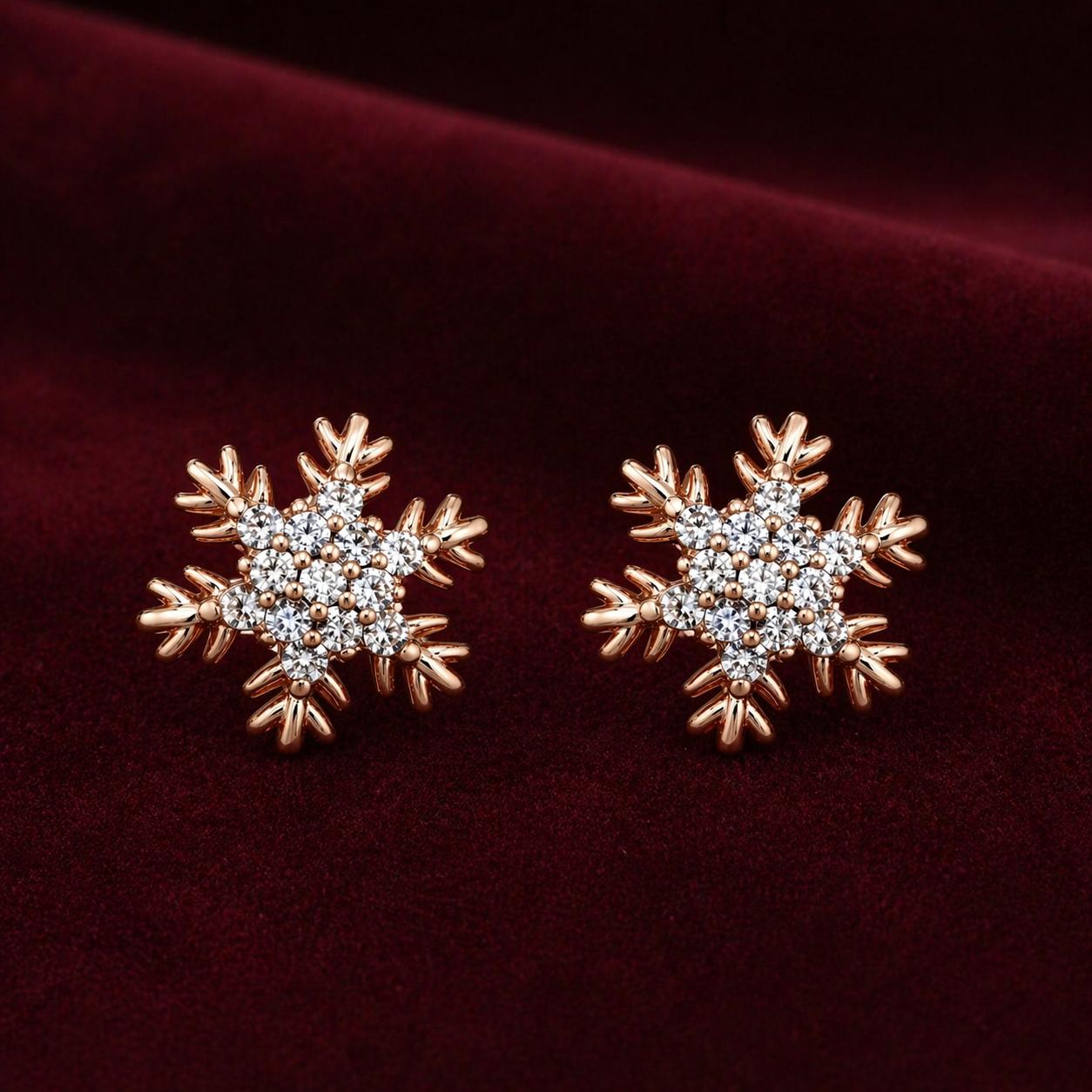 Forevershine Anti Tarnish Rose Gold Snowflake Stud Earrings With Crystal Stones, Winter Theme Jewelry|lightweight|gift For Her|skin Friendly & Hypoallergenic|stylish Jewelry For Women & Girls - Image 5