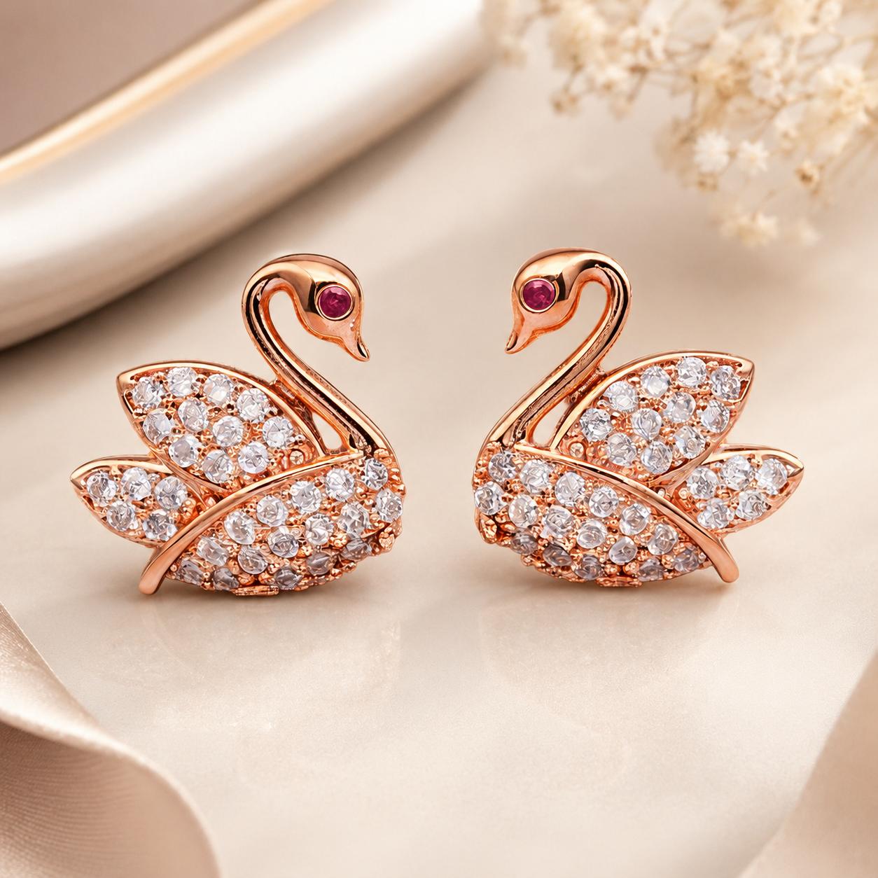 Forevershine Anti Tarnish Rose Gold Peacock Stud Earrings With Cubic Zirconia Stones, Fashion Jewelry|lightweight|gift For Her|skin Friendly & Hypoallergenic|stylish Jewelry For Women & Girls