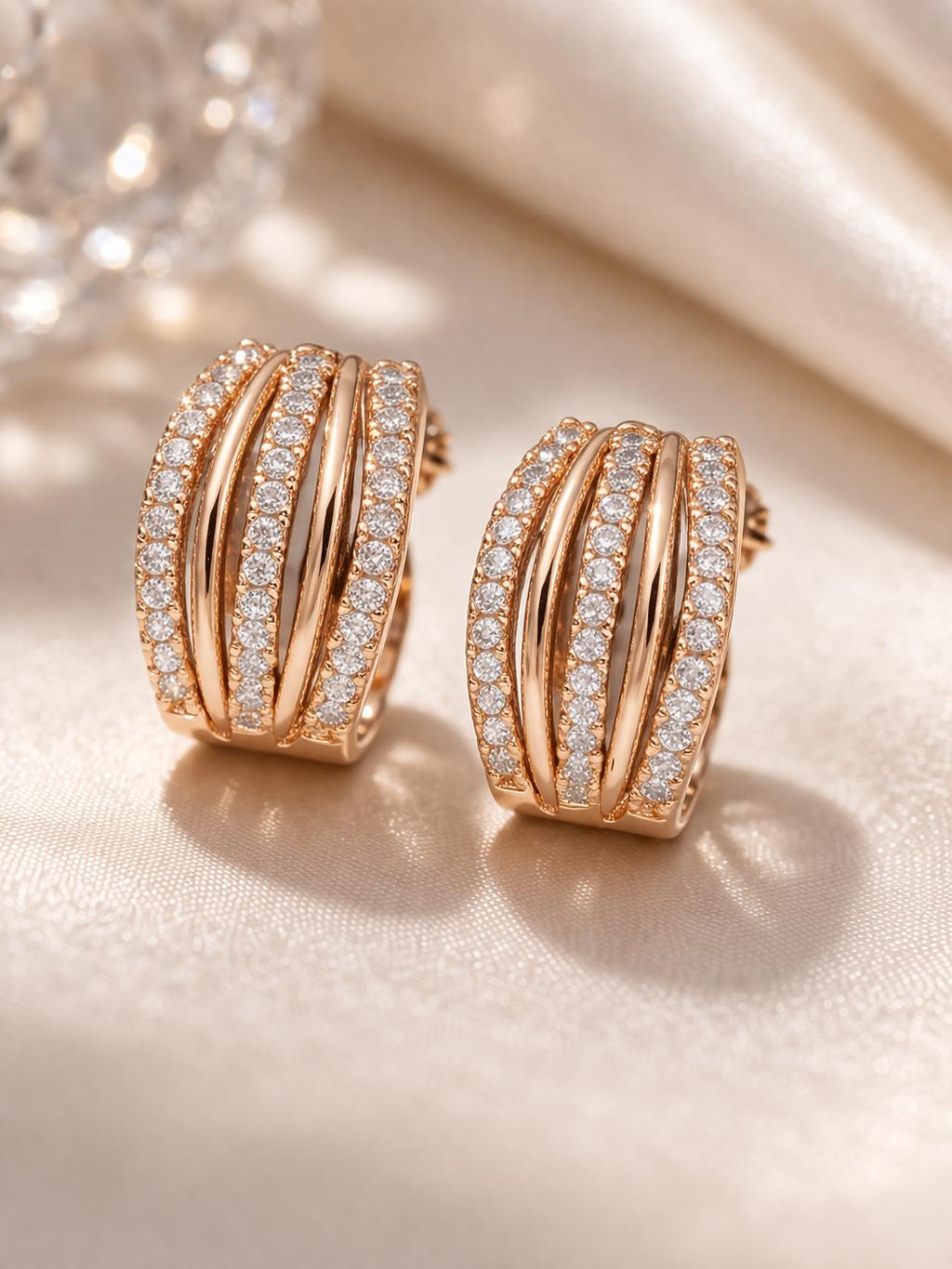 Forevershine Rose Gold Plated Hoop Earrings For Women | Cubic Zirconia Studded Bali Earrings Cubic Zirconia Studded Bali Earring | Stylish Daily Wear Cz Hoops | Lightweight Party & Office Jewellery