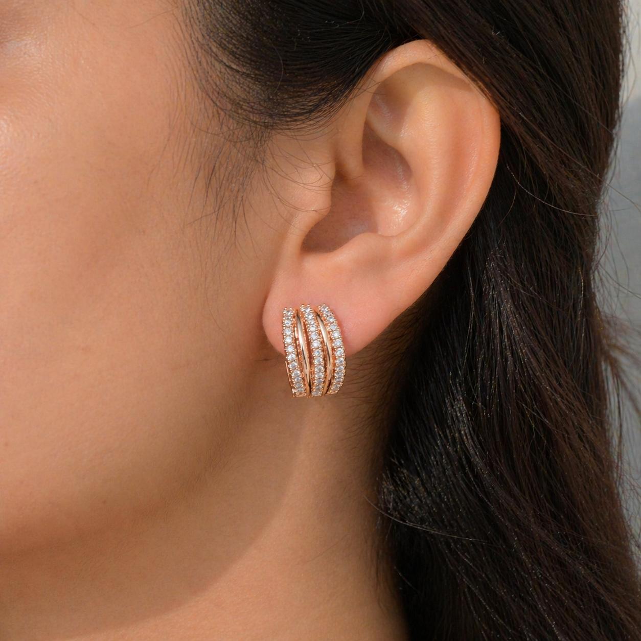 Forevershine Rose Gold Plated Hoop Earrings For Women | Cubic Zirconia Studded Bali Earrings Cubic Zirconia Studded Bali Earring | Stylish Daily Wear Cz Hoops | Lightweight Party & Office Jewellery - Image 2
