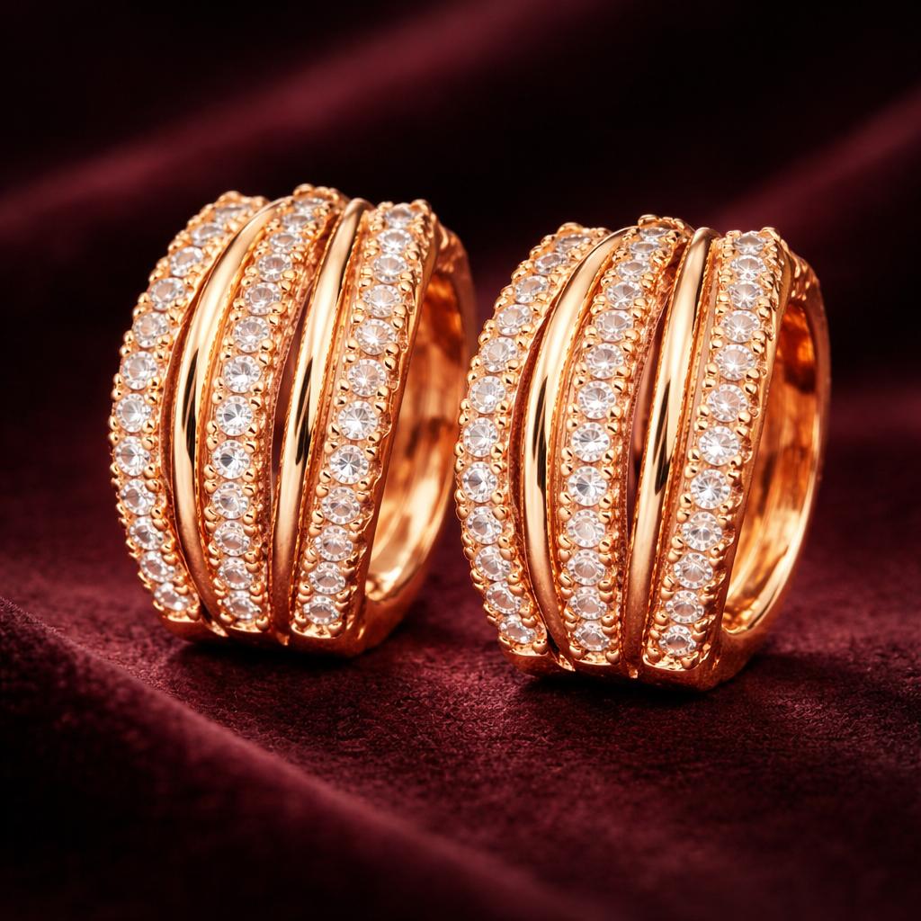 Forevershine Rose Gold Plated Hoop Earrings For Women | Cubic Zirconia Studded Bali Earrings Cubic Zirconia Studded Bali Earring | Stylish Daily Wear Cz Hoops | Lightweight Party & Office Jewellery - Image 4