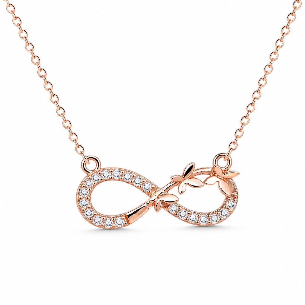 Forevershine Rose Gold Alloy American Diamond Cubic Zirconia Infinity Floral Modern Necklace Pendant For Women & Girls Fashion Jewellery, Party, Wedding Gift - Image 6