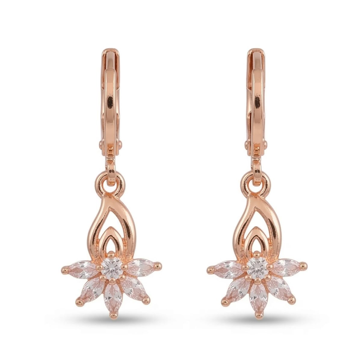 Forevershine Rose Gold Alloy American Diamond Cubic Zirconia Floral Minimal Lotus Hoop Earrings For Women & Girls Fashion Jewellery, Party, Wedding Gift - Image 5