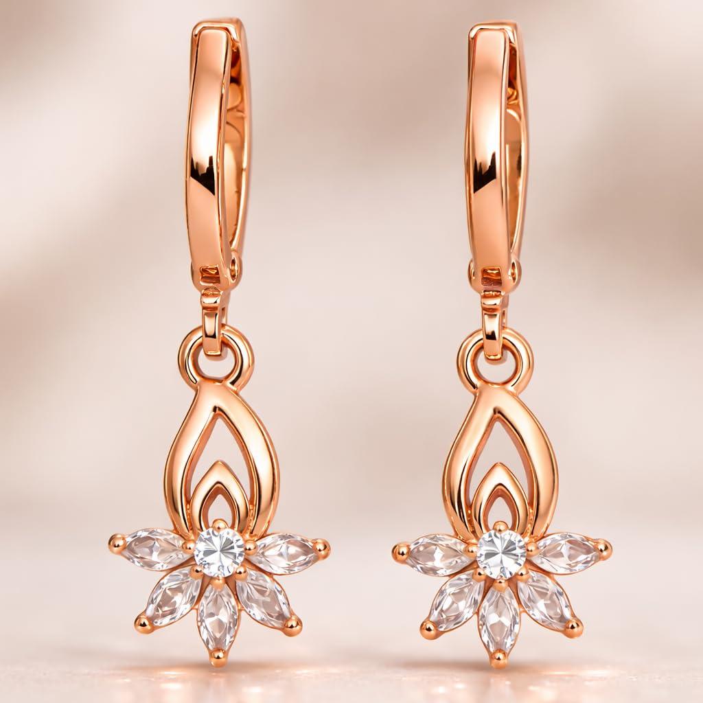 Forevershine Rose Gold Alloy American Diamond Cubic Zirconia Floral Minimal Lotus Hoop Earrings For Women & Girls Fashion Jewellery, Party, Wedding Gift - Image 4