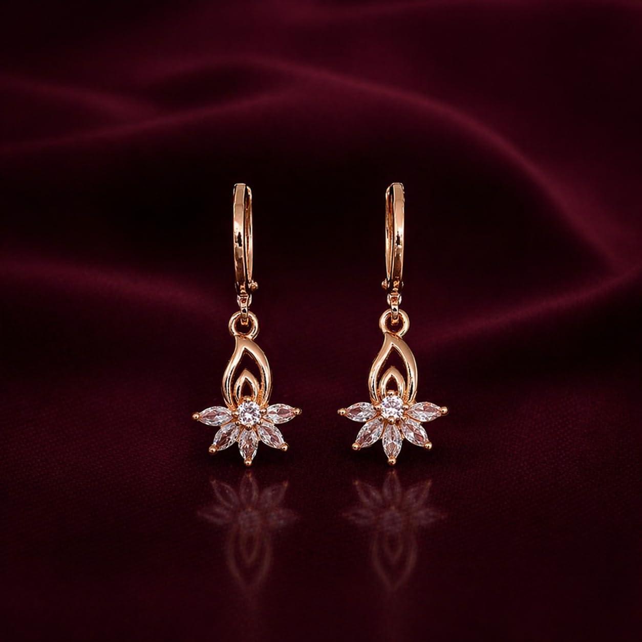 Forevershine Rose Gold Alloy American Diamond Cubic Zirconia Floral Minimal Lotus Hoop Earrings For Women & Girls Fashion Jewellery, Party, Wedding Gift - Image 7