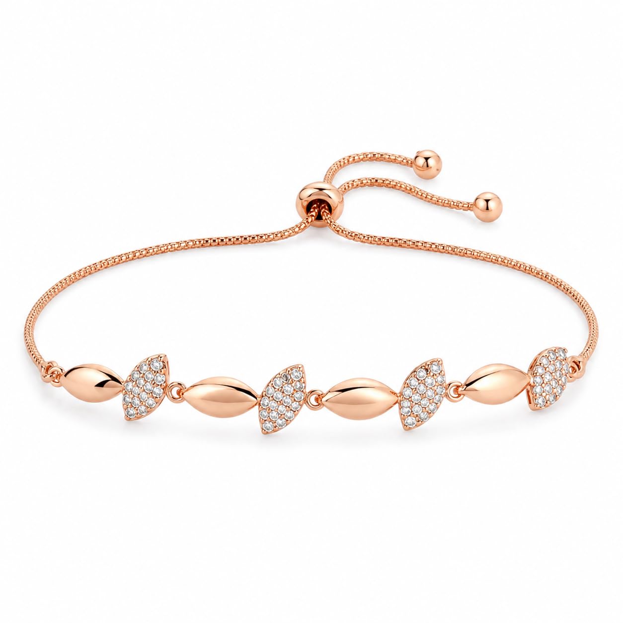 Forevershine Rose Gold Alloy American Diamond Cubic Zirconia Leaf Modern Western Bracelet For Women & Girls Fashion Jewellery, Party, Wedding Gift - Image 5