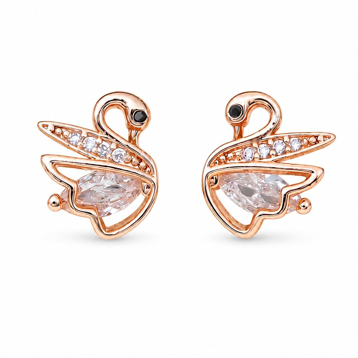 Forevershine Rose Gold & Black Alloy American Diamond Cubic Zirconia Swan Minimal Round Stud Earrings For Women & Girls Fashion Jewellery, Party, Wedding Gift - Image 9
