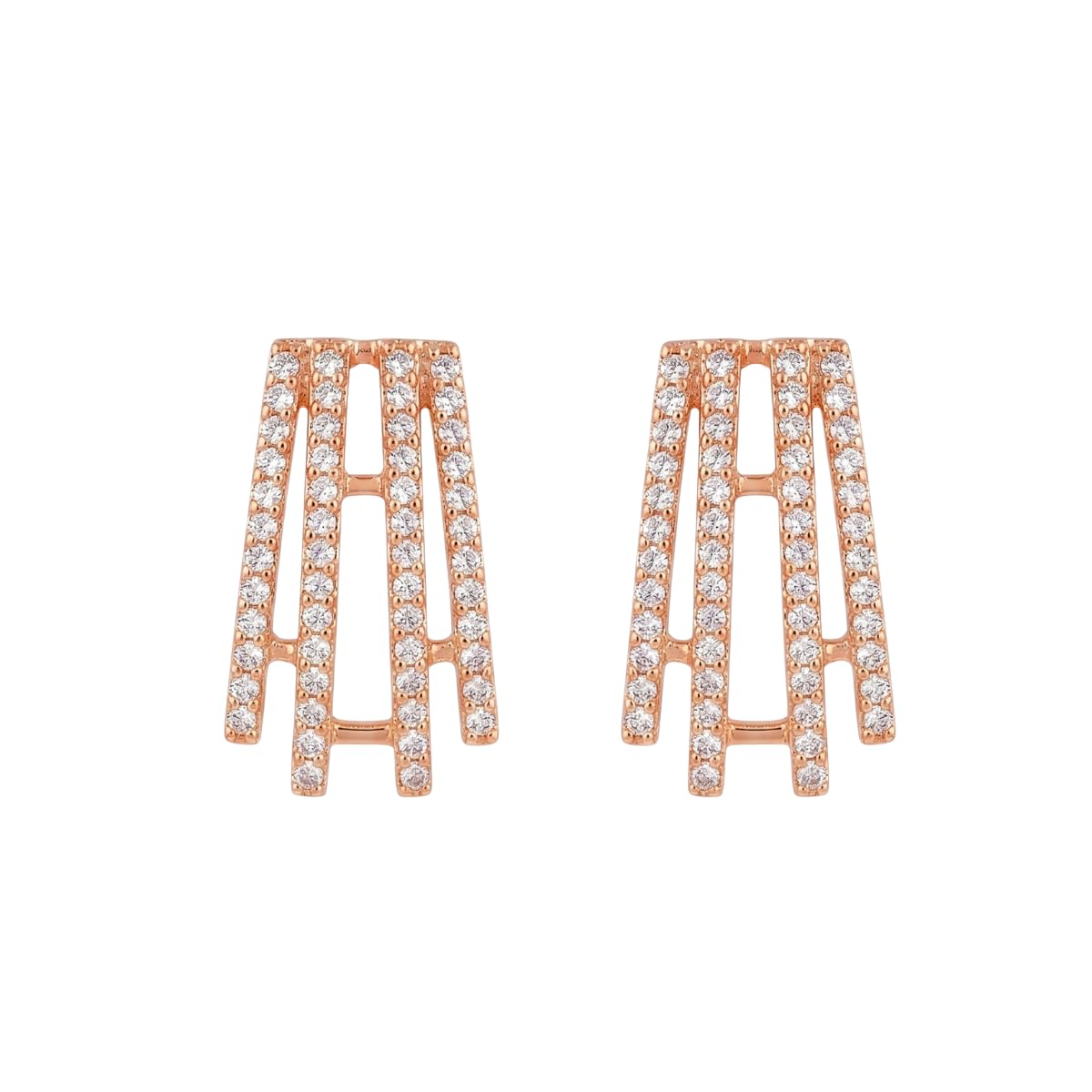 Forevershine Rose Gold & White Alloy American Diamond Cubic Zirconia Geometric Minimal Stud Earrings For Women & Girls Fashion Jewellery, Party, Wedding Gift