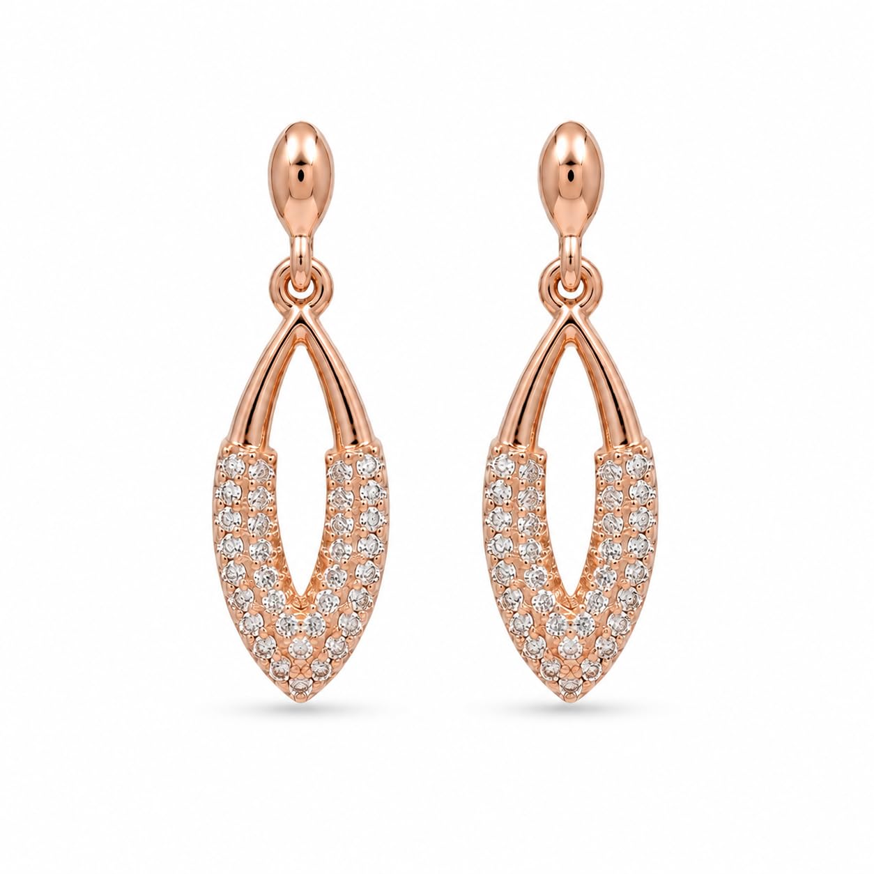 Forevershine Rose Gold Alloy American Diamond Cubic Zirconia Minimal Leaf Drop Stud Earrings For Women & Girls Fashion Jewellery, Party, Wedding Gift - Image 14