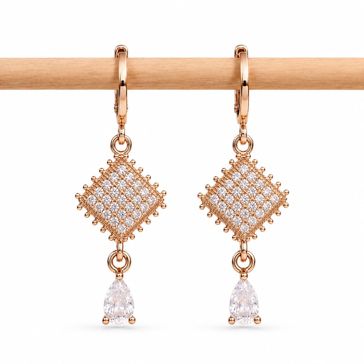 Forevershine Rose Gold Alloy American Diamond Cubic Zirconia Geometric Minimal Drop Hoop Earrings For Women & Girls Fashion Jewellery, Party, Wedding Gift - Image 10