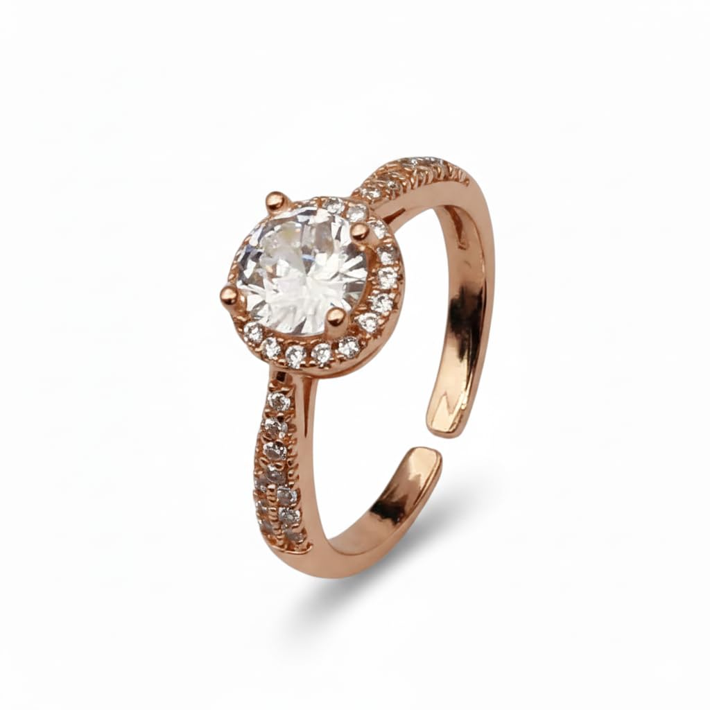 Forevershine Anti Tarnish Rose Gold Rose Gold Plated American Diamond Cubic Zirconia Minimal Solitaire Round Adjustable Ring For Women & Girls Fashion Jewellery, Party, Wedding Gift - Image 4