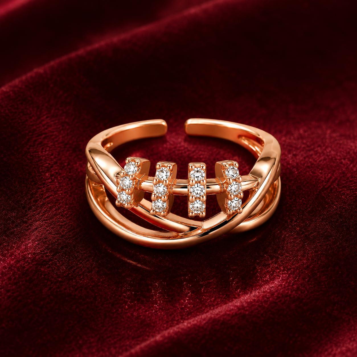 Forevershine Rose Gold Alloy American Diamond Cubic Zirconia Geometric Minimal Round Adjustable Ring For Women & Girls Fashion Jewellery, Party, Wedding Gift