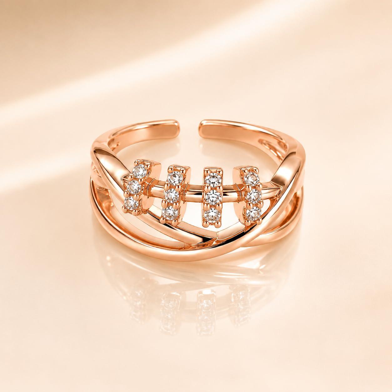 Forevershine Rose Gold Alloy American Diamond Cubic Zirconia Geometric Minimal Round Adjustable Ring For Women & Girls Fashion Jewellery, Party, Wedding Gift - Image 4