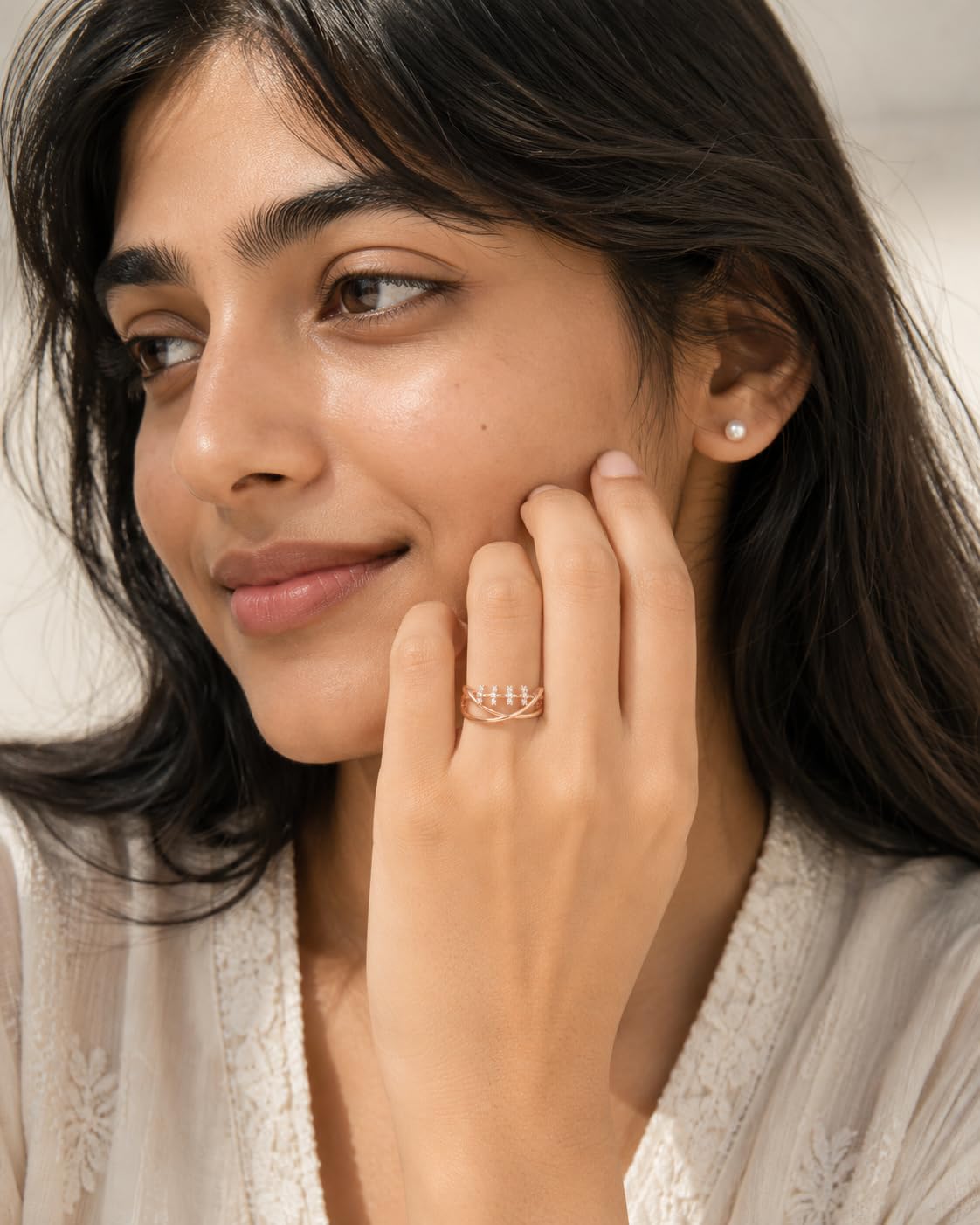 Forevershine Rose Gold Alloy American Diamond Cubic Zirconia Geometric Minimal Round Adjustable Ring For Women & Girls Fashion Jewellery, Party, Wedding Gift - Image 3