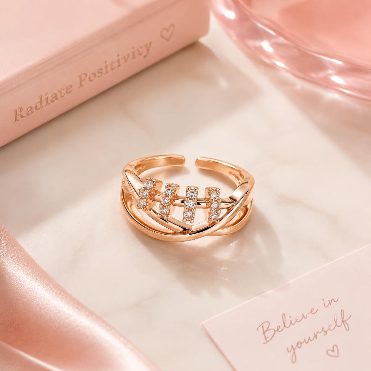 Forevershine Rose Gold Alloy American Diamond Cubic Zirconia Geometric Minimal Round Adjustable Ring For Women & Girls Fashion Jewellery, Party, Wedding Gift - Image 2