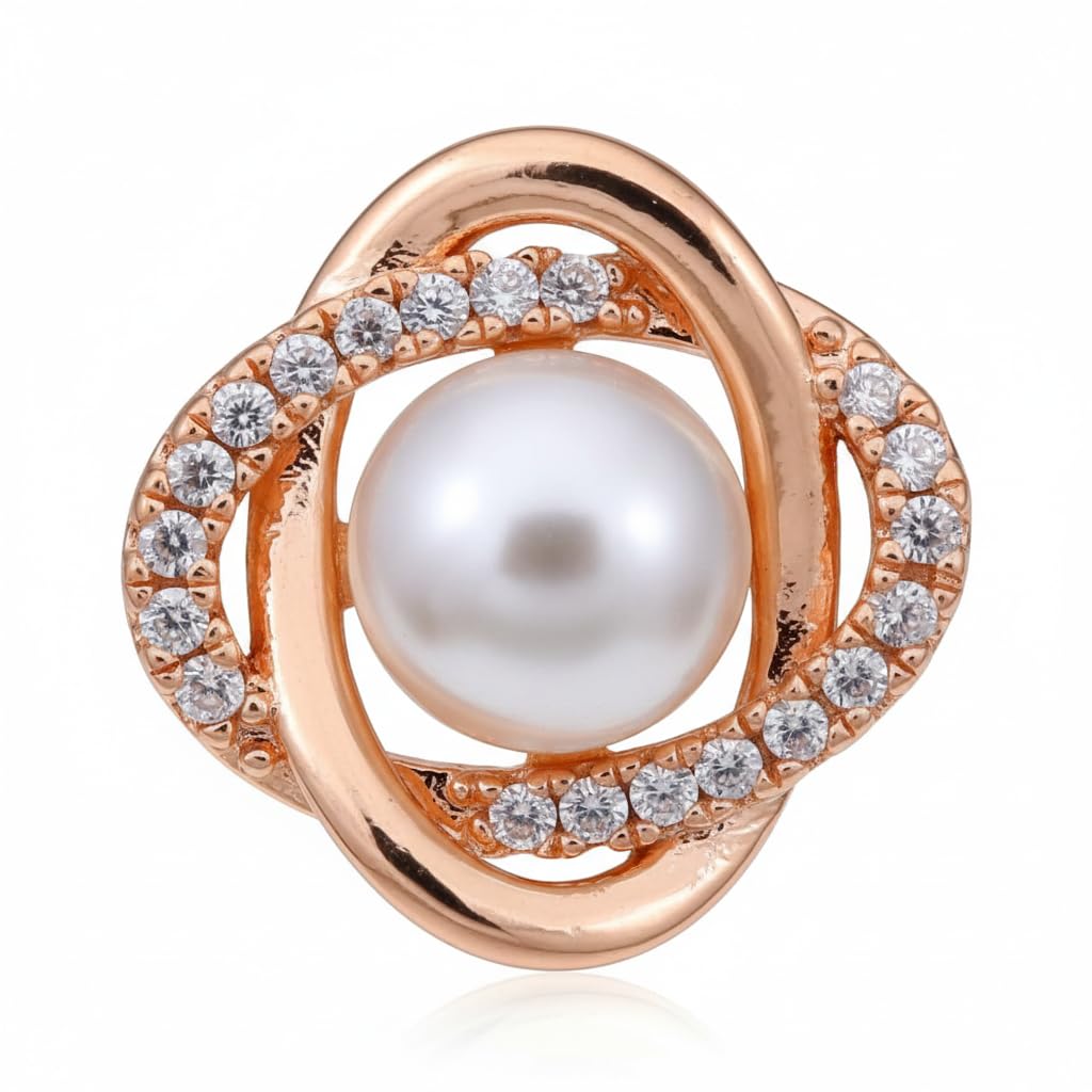 Forevershine Anti Tarnish Rose Gold Alloy American Diamond Cubic Zirconia Minimal Round Pearl Stud Earrings For Women & Girls Fashion Jewellery, Party, Wedding Gift - Image 4