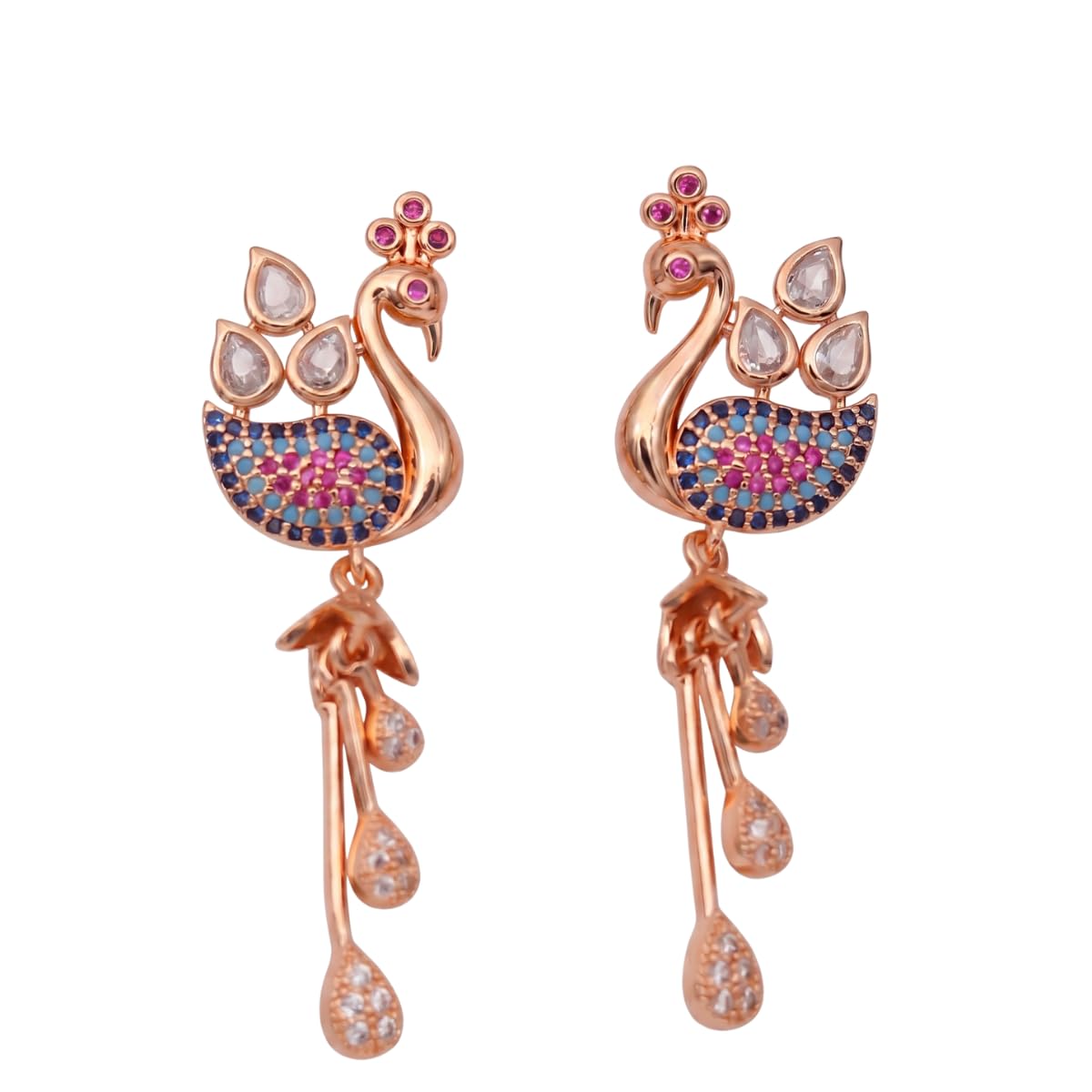 Forevershine Rose Gold & White Alloy American Diamond Cubic Zirconia Minimal Drop Modern Jhumka Earrings For Women & Girls Fashion Jewellery, Party, Wedding Gift - Image 9