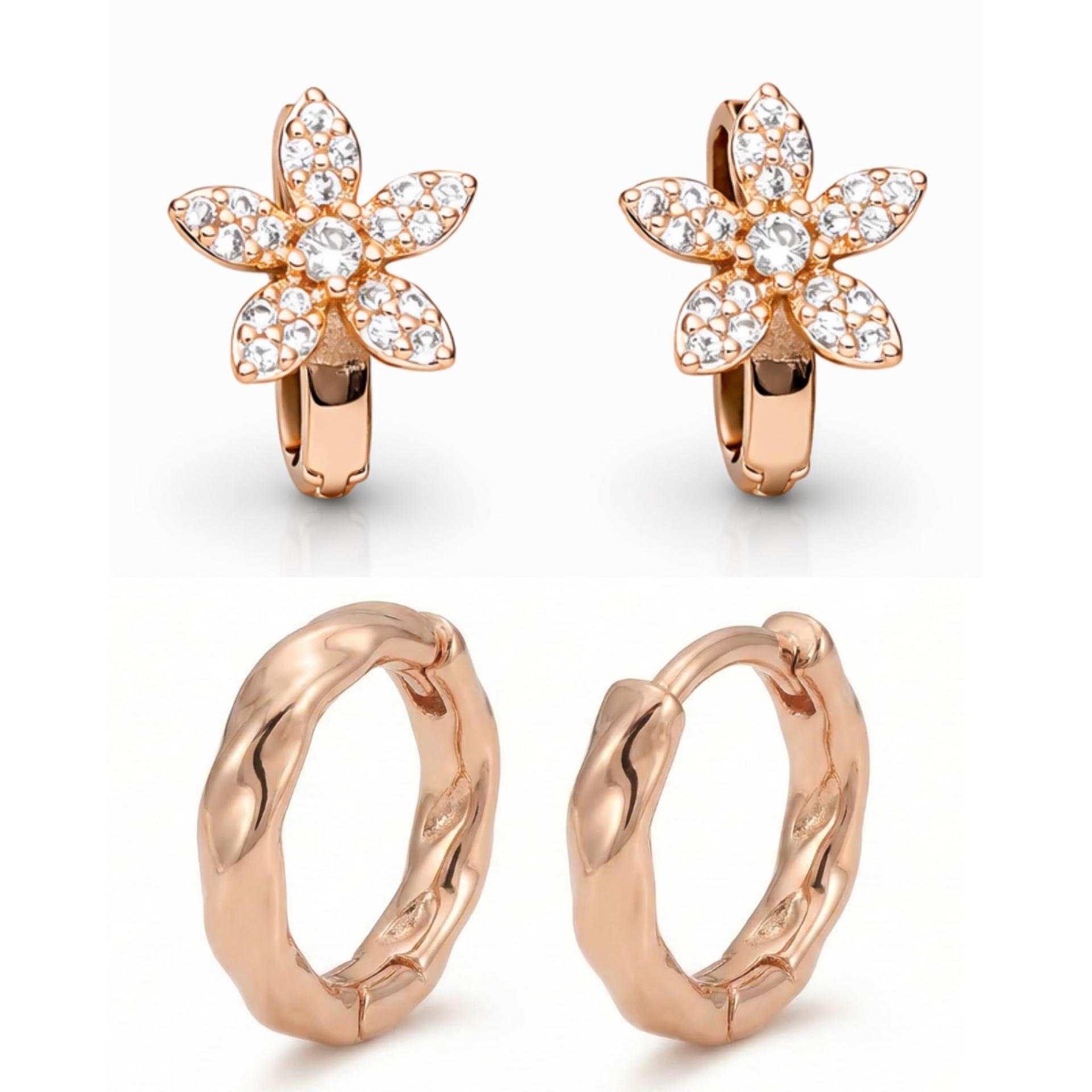 Forevershine Rose Gold Metal American Diamond Cubic Zirconia Floral Minimal Classic Hoop Earrings For Women & Girls Fashion Jewellery, Party, Wedding Gift - Image 7