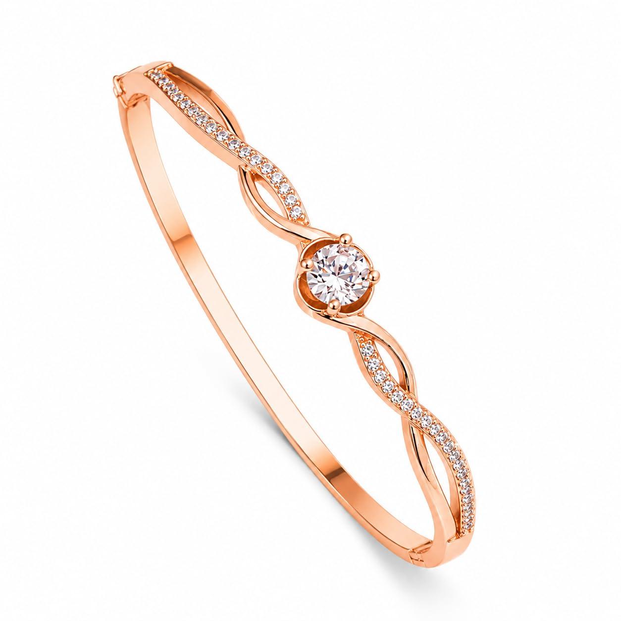 Forevershine Rose Gold & White Alloy American Diamond Cubic Zirconia Ribbon Infinity Geometric Bracelet Kada For Women & Girls Fashion Jewellery, Party, Wedding Gift - Image 7