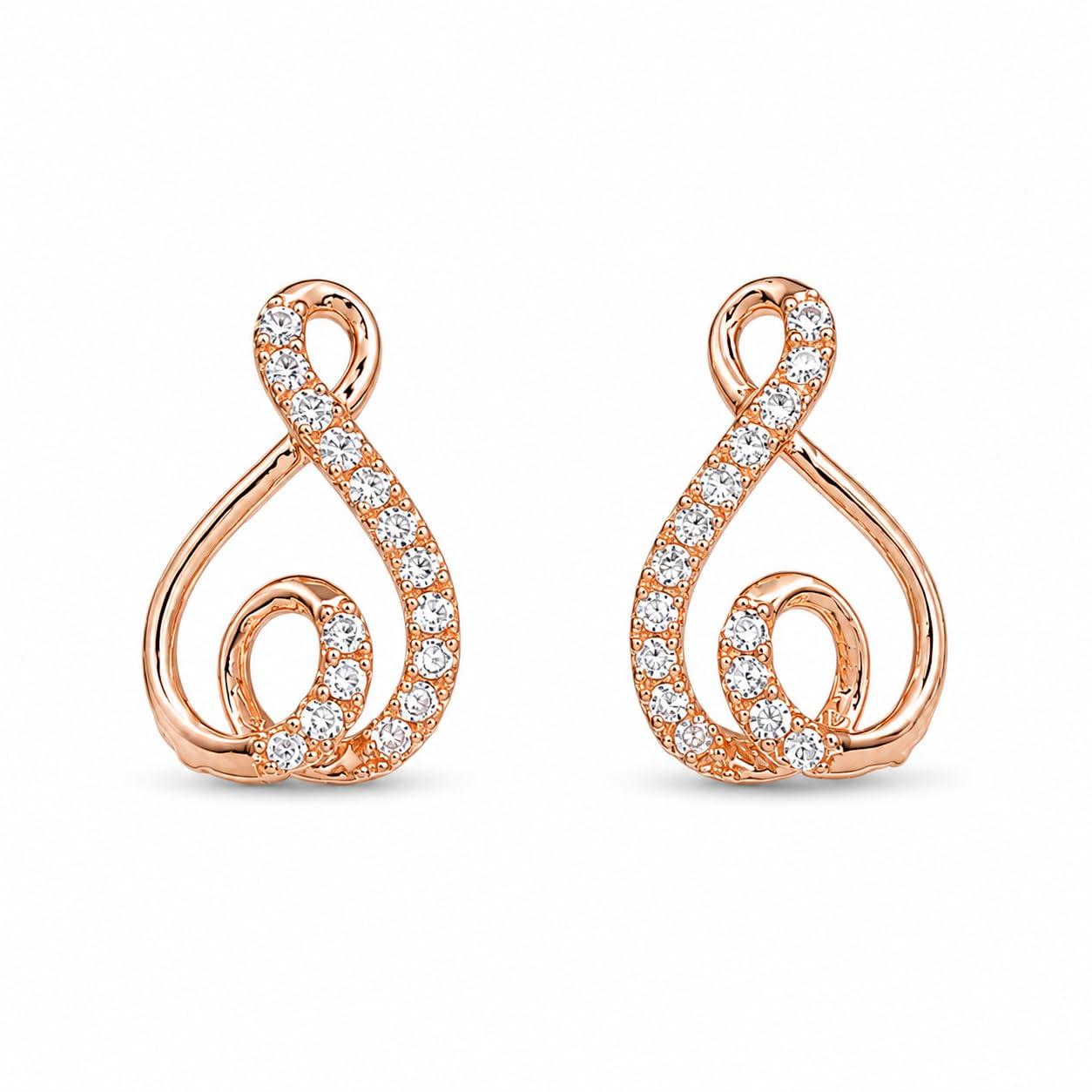 Forevershine Rose Gold & White Alloy American Diamond Cubic Zirconia Ribbon Infinity Geometric Stud Earrings For Women & Girls Fashion Jewellery, Party, Wedding Gift - Image 8