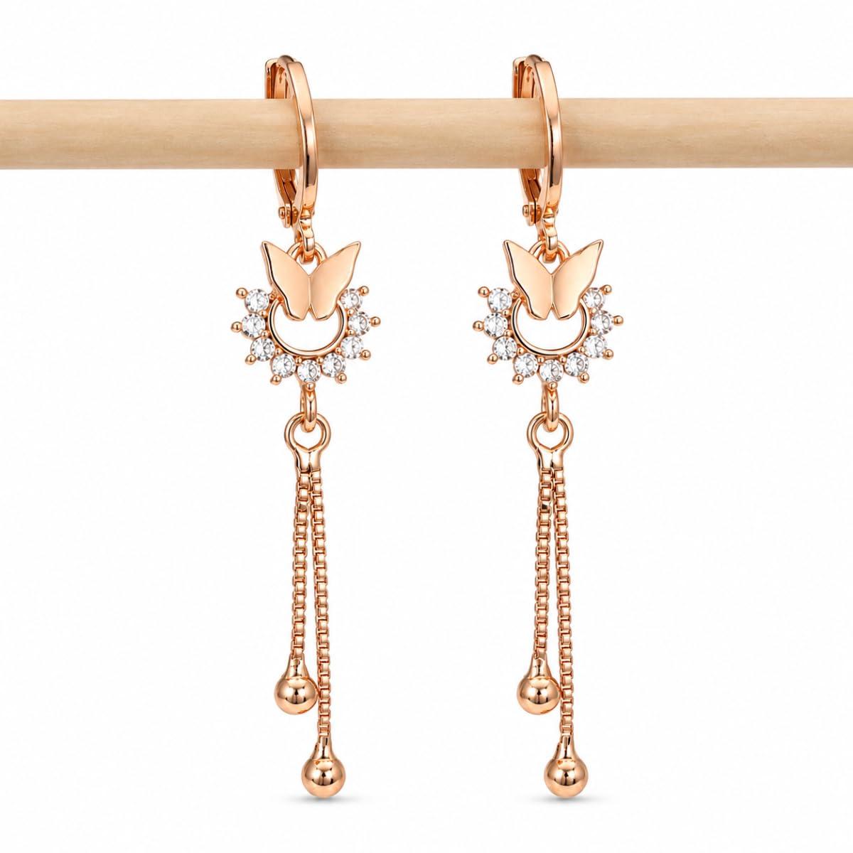 Forevershine Rose Gold & White Alloy American Diamond Cubic Zirconia Butterfly Minimal Drop Hoop Earrings For Women & Girls Fashion Jewellery, Party, Wedding Gift - Image 7