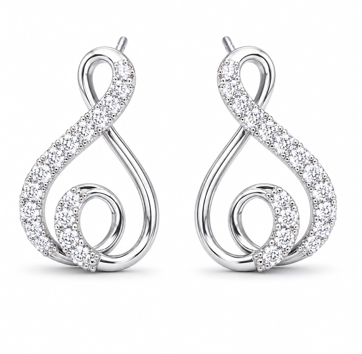 Forevershine Silver & Gold Alloy American Diamond Cubic Zirconia Ribbon Infinity Geometric Stud Earrings For Women & Girls Fashion Jewellery, Party, Wedding Gift - Image 7