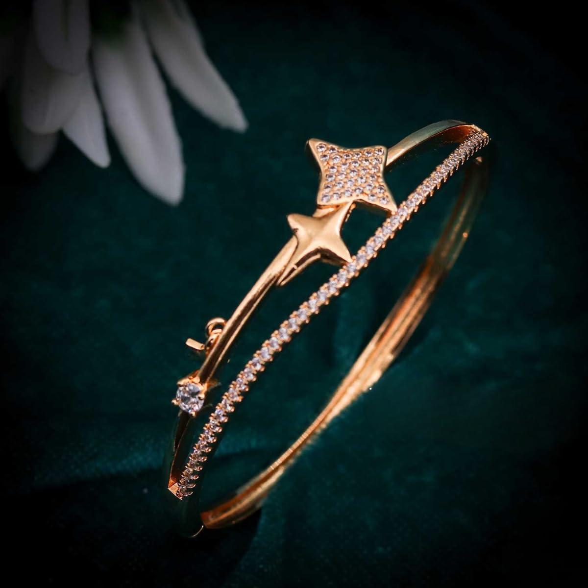 Forevershine Anti Tarnish Rose Gold Alloy American Diamond Cubic Zirconia Star Celestial Bracelet Kada For Women & Girls Fashion Jewellery, Party, Wedding Gift - Image 2