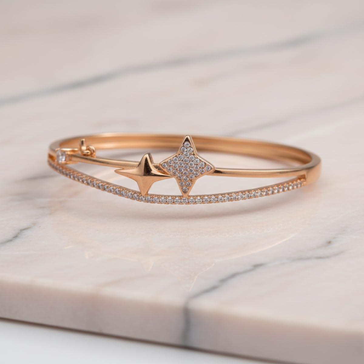 Forevershine Anti Tarnish Rose Gold Alloy American Diamond Cubic Zirconia Star Celestial Bracelet Kada For Women & Girls Fashion Jewellery, Party, Wedding Gift - Image 4