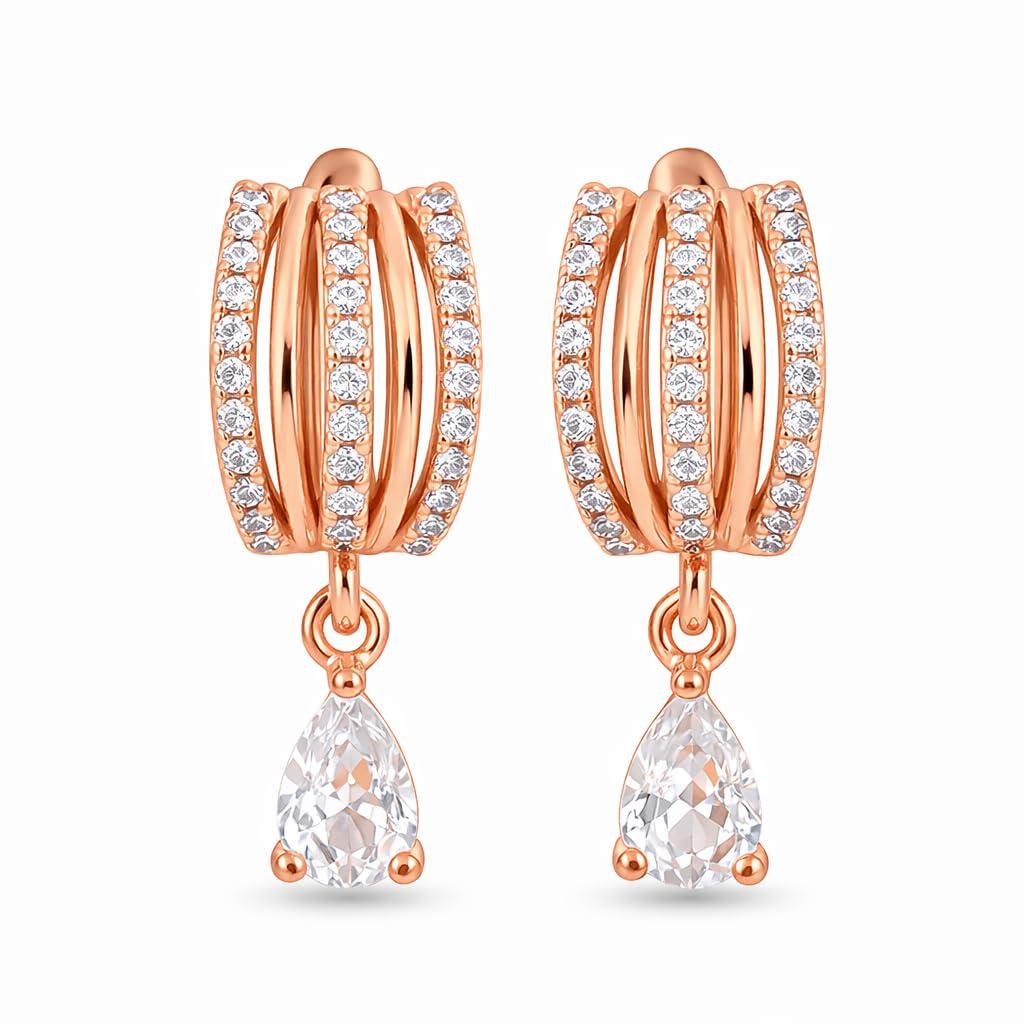 Forevershine Anti Tarnish Rose Gold Rose Gold Plating American Diamond Cubic Zirconia Minimal Drop Classic Hoop Earrings For Women & Girls Fashion Jewellery, Party, Wedding Gift - Image 9