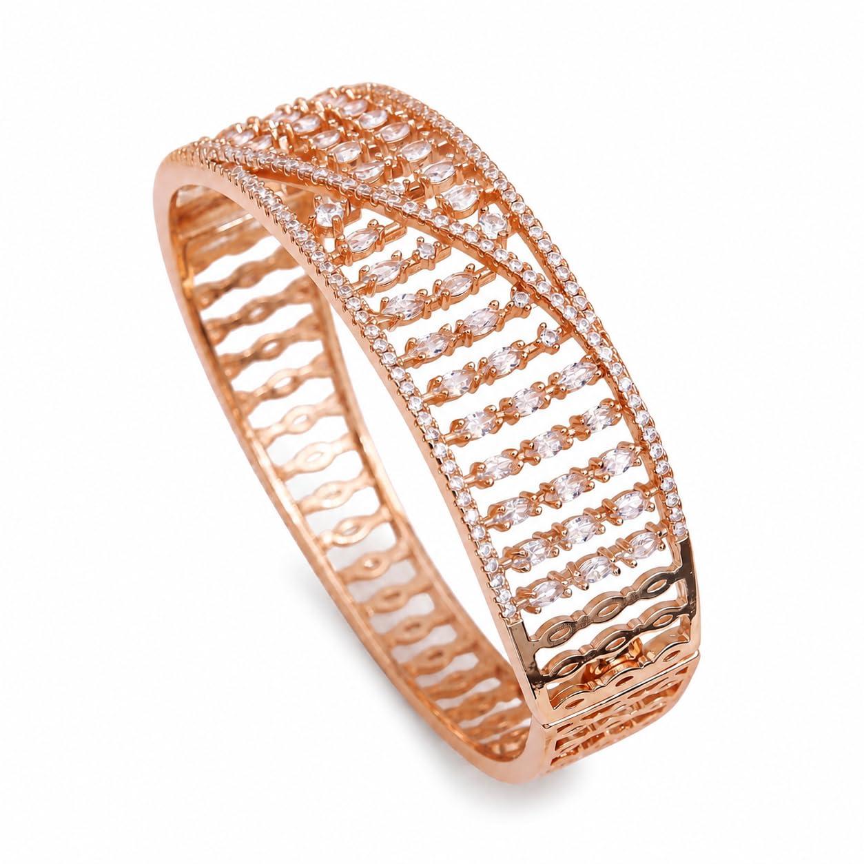 Forevershine Rose Gold Alloy American Diamond Cubic Zirconia Geometric Round Modern Bracelet Kada For Women & Girls Fashion Jewellery, Party, Wedding Gift - Image 9