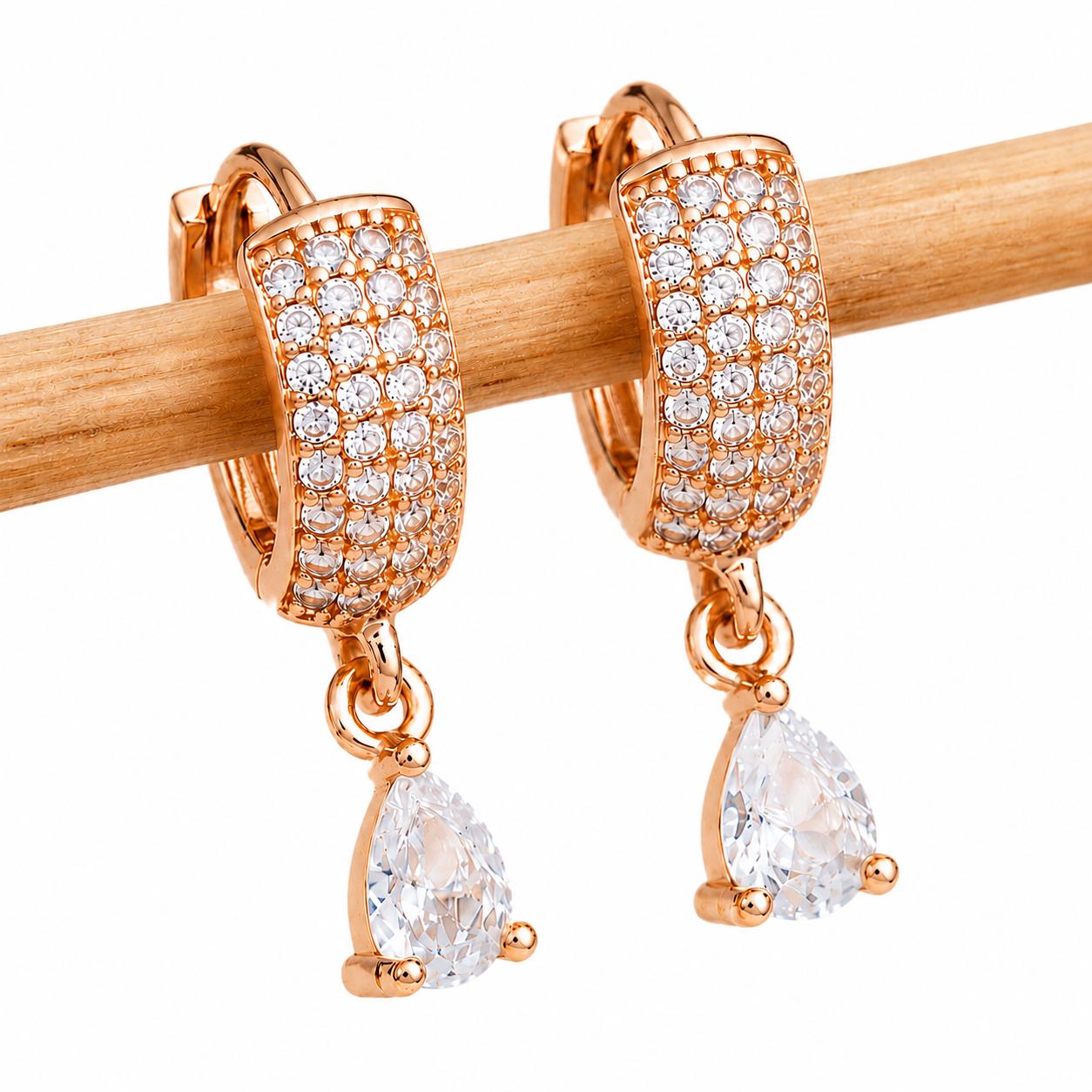 Forevershine Luxury Rose Gold Plated Hoop Earrings With Pave-Set American Diamond Cz Stones And Pear Drop Dangler For Women, Copper Metal, Polished Finish - Image 8