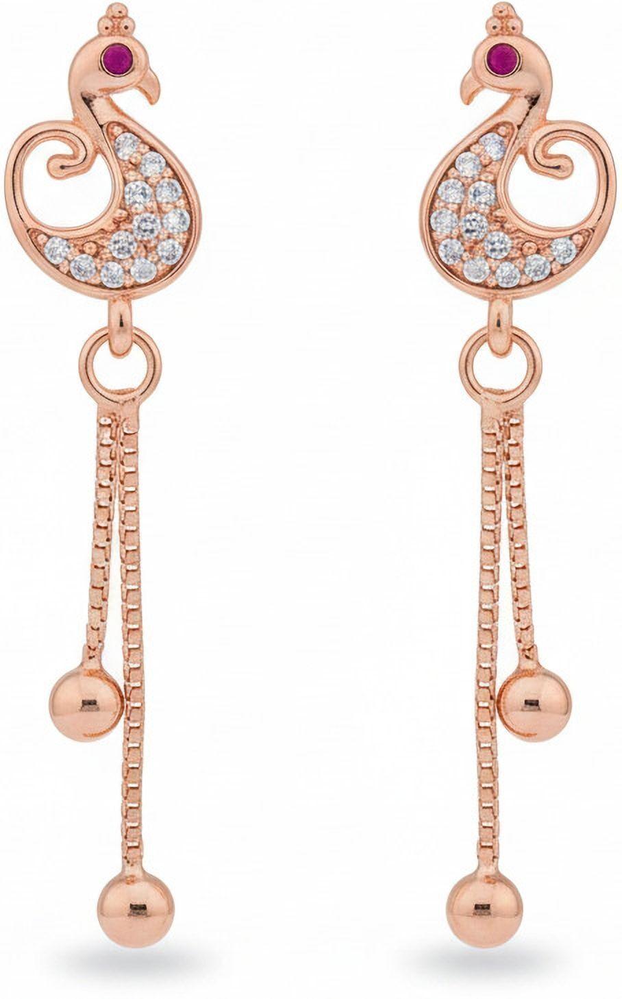 Forevershine Anti Tarnish Rose Gold Crystal Drop Earrings With Ruby Accents, Dangle Design, Cubic Zirconia Embellished Crescent Moon Shape|lightweight|gift For Her|for Women & Girls - Image 4