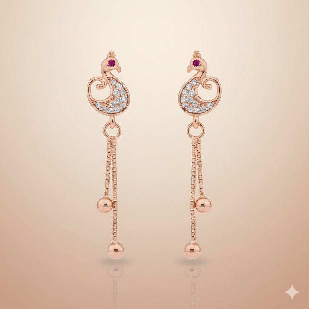Forevershine Anti Tarnish Rose Gold Crystal Drop Earrings With Ruby Accents, Dangle Design, Cubic Zirconia Embellished Crescent Moon Shape|lightweight|gift For Her|for Women & Girls