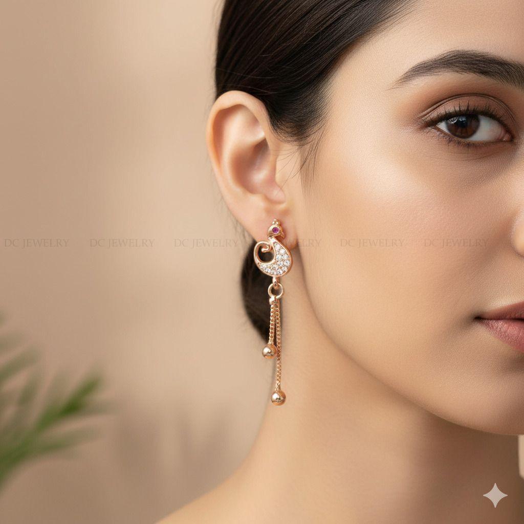 Forevershine Anti Tarnish Rose Gold Crystal Drop Earrings With Ruby Accents, Dangle Design, Cubic Zirconia Embellished Crescent Moon Shape|lightweight|gift For Her|for Women & Girls - Image 2