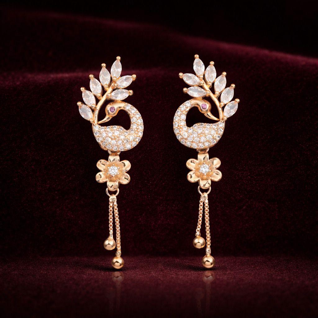 Forevershine Anti Tarnish Rose Gold Peacock Earrings With Cubic Zirconia, Floral Drop Design, Dangling Chain|lightweight|gift For Her|skin Friendly & Hypoallergenic|stylish Jewelry For Women & Girls - Image 5
