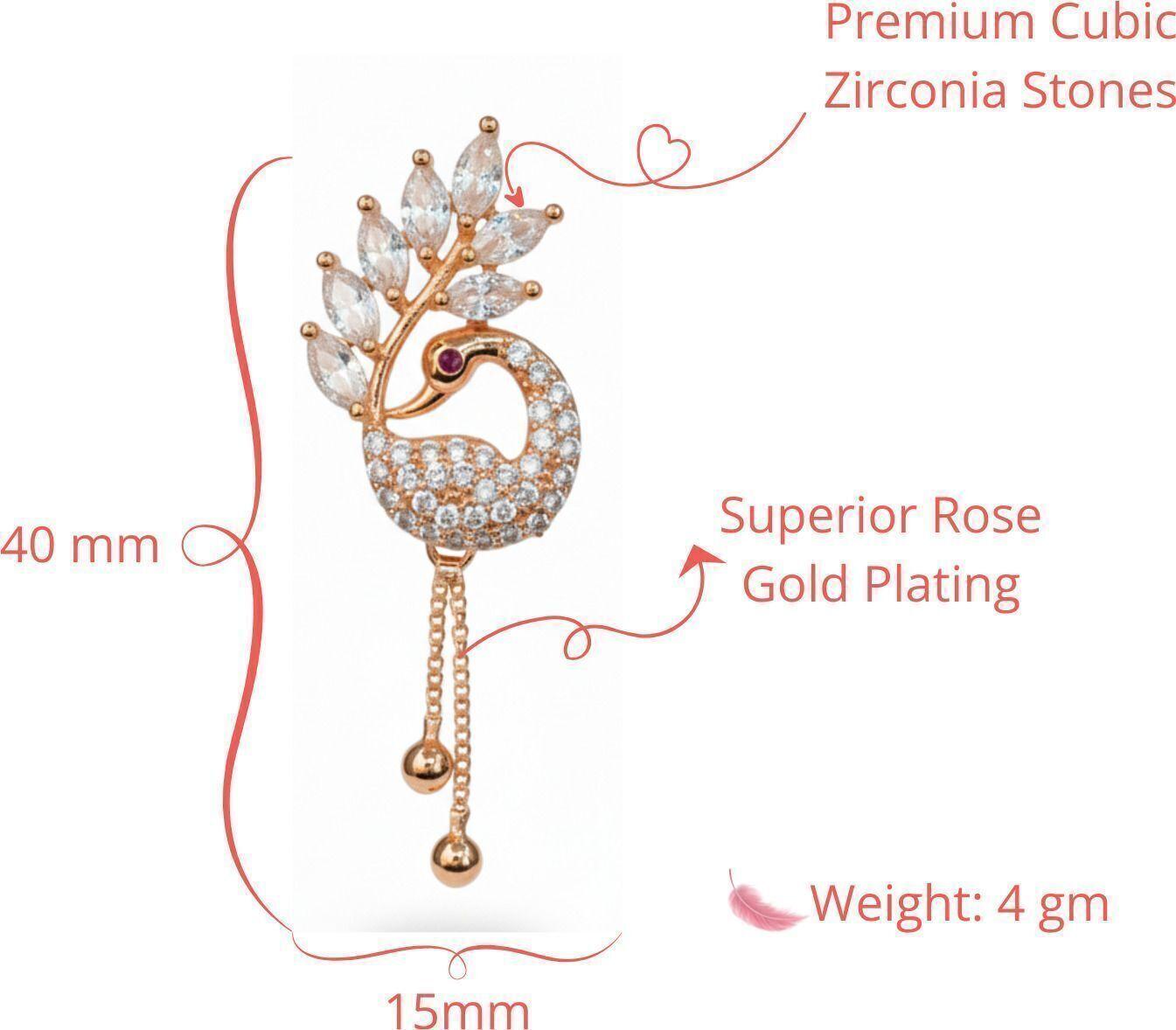 Forevershine Anti Tarnish Rose Gold Peacock Earrings, Long Dangling Design With Cubic Zirconia Stones, Chain Tassel Drop|lightweight|gift For Her|for Women & Girls - Image 5