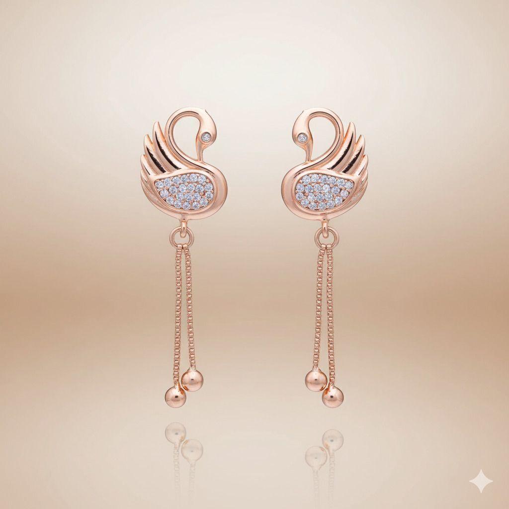 Forevershine Anti Tarnish Rose Gold Swan Earrings With Cubic Zirconia, Dangle Drop Design, Chain Tassel|lightweight|gift For Her|skin Friendly & Hypoallergenic|stylish Jewelry For Women & Girls