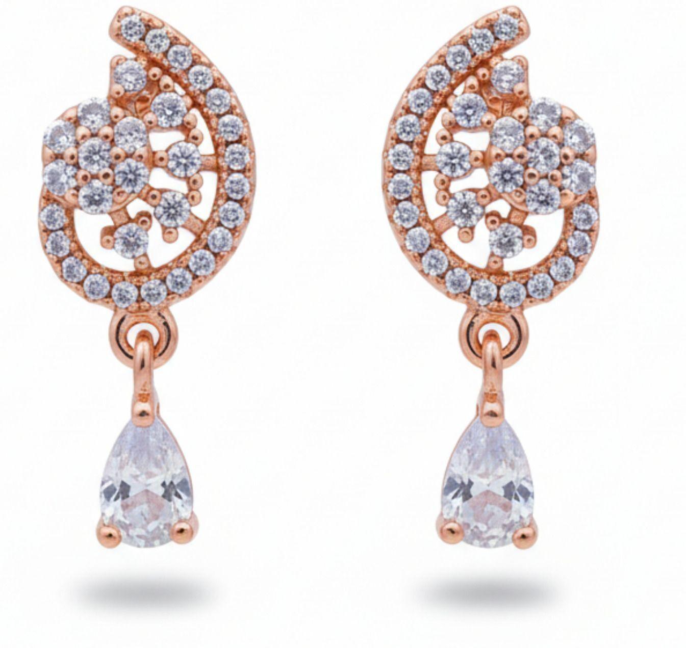 Forevershine Anti Tarnish Rose Gold Stud Earrings, Cubic Zirconia, Floral Swirl Design, Round Shape|lightweight|gift For Her|skin Friendly & Hypoallergenic|stylish Jewelry For Women & Girls - Image 4