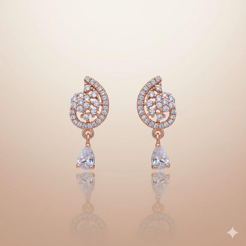Forevershine Anti Tarnish Rose Gold Stud Earrings, Cubic Zirconia, Floral Swirl Design, Round Shape|lightweight|gift For Her|skin Friendly & Hypoallergenic|stylish Jewelry For Women & Girls