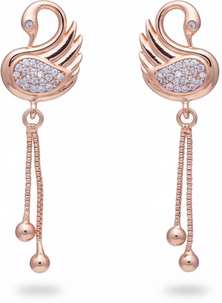 Forevershine Anti Tarnish Rose Gold Swan Earrings With Cubic Zirconia, Dangle Drop Design, Chain Tassel|lightweight|gift For Her|skin Friendly & Hypoallergenic|stylish Jewelry For Women & Girls - Image 4